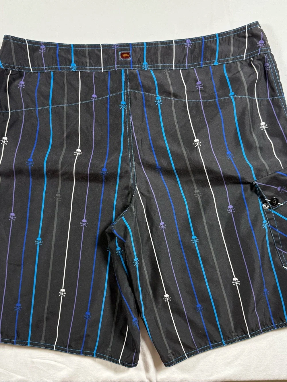 Tony Hawk Y2K Board Shorts Mens 36 Black‎ Skull Pinstripe Skate 2000s Surf Swim